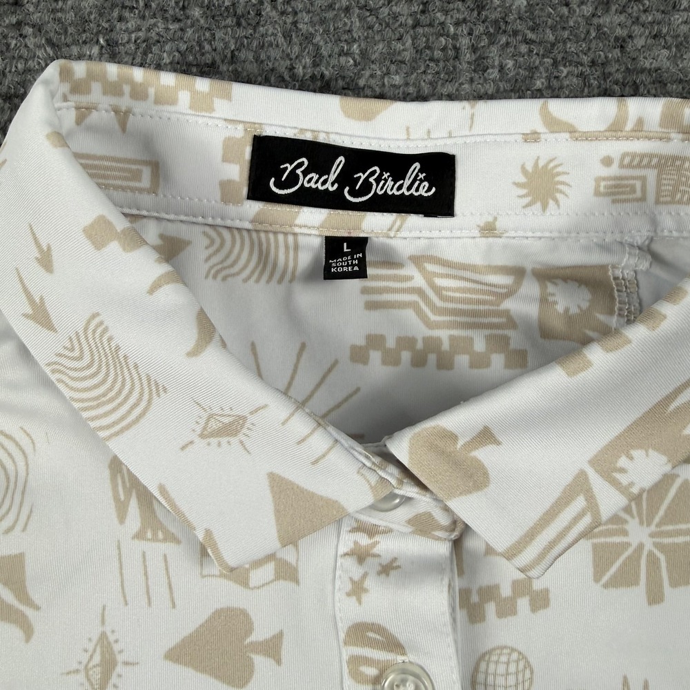 Bad Birdie Core Polo Shirt Womens Large White Dry Heat Stucco Golf‎ Desert Print - Picture 3 of 7